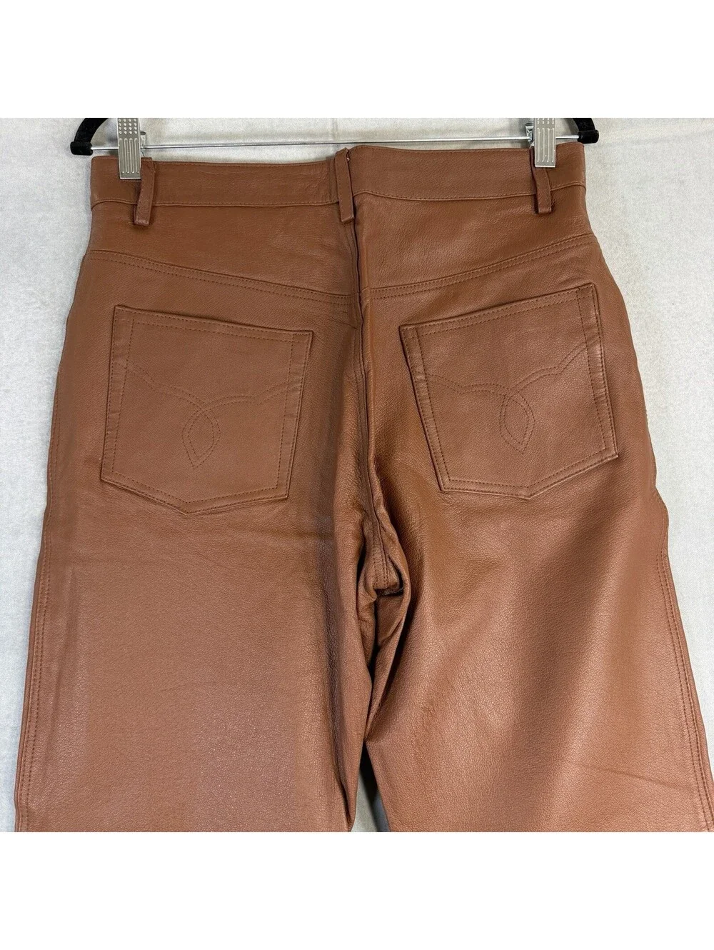 VTG International Male Leather Pants Mens 32x32 Brown Straight Leg Lined Jeans